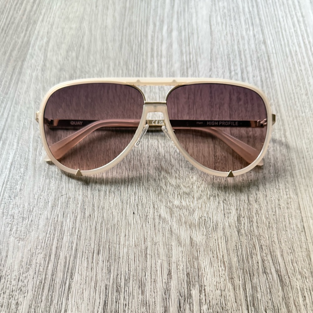 quay australia high profile clear white & gold aviator sunglasses eyewear NEW